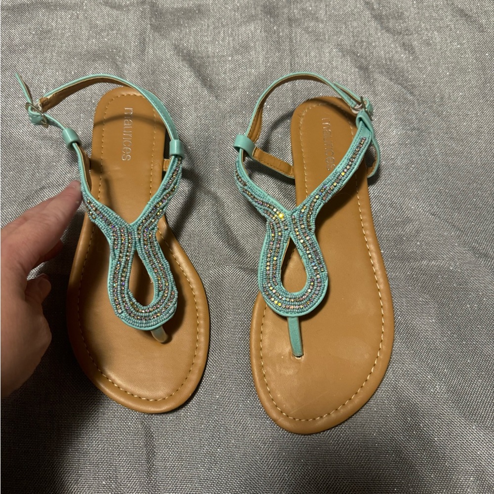Maurices Turquoise Beaded Sandals